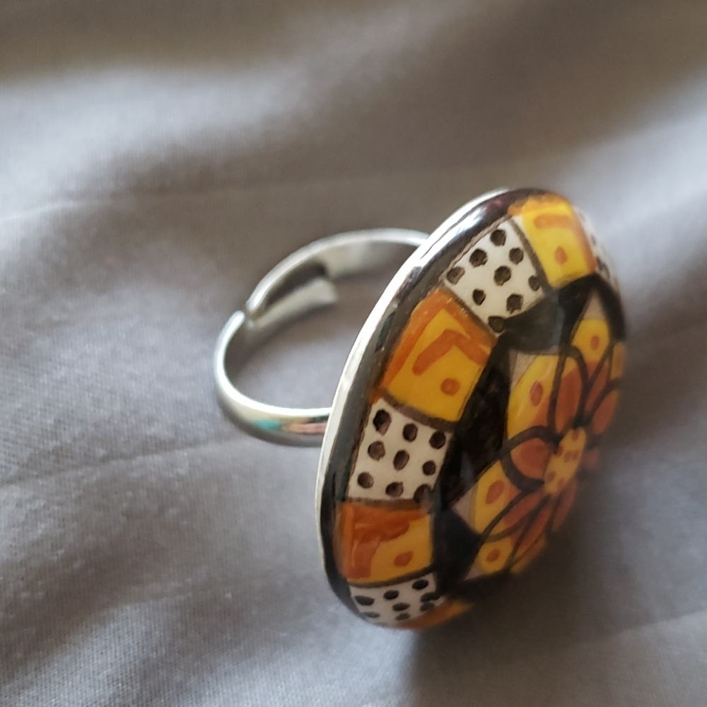 Unique Ceramic Hand Painted Ring - image 2